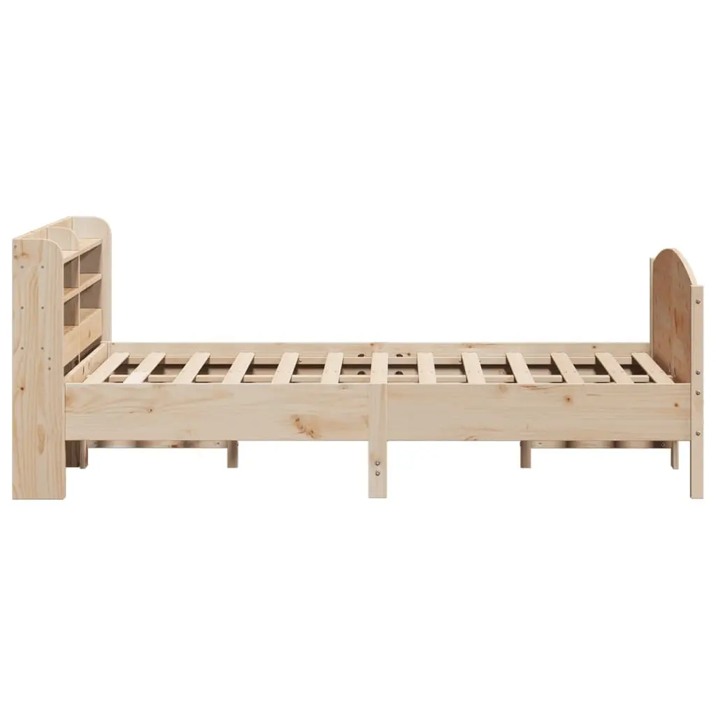 Solid Wood Pine Bed Frame Slatted Base 150x200 cm Brown with Headboard Storage Shelves