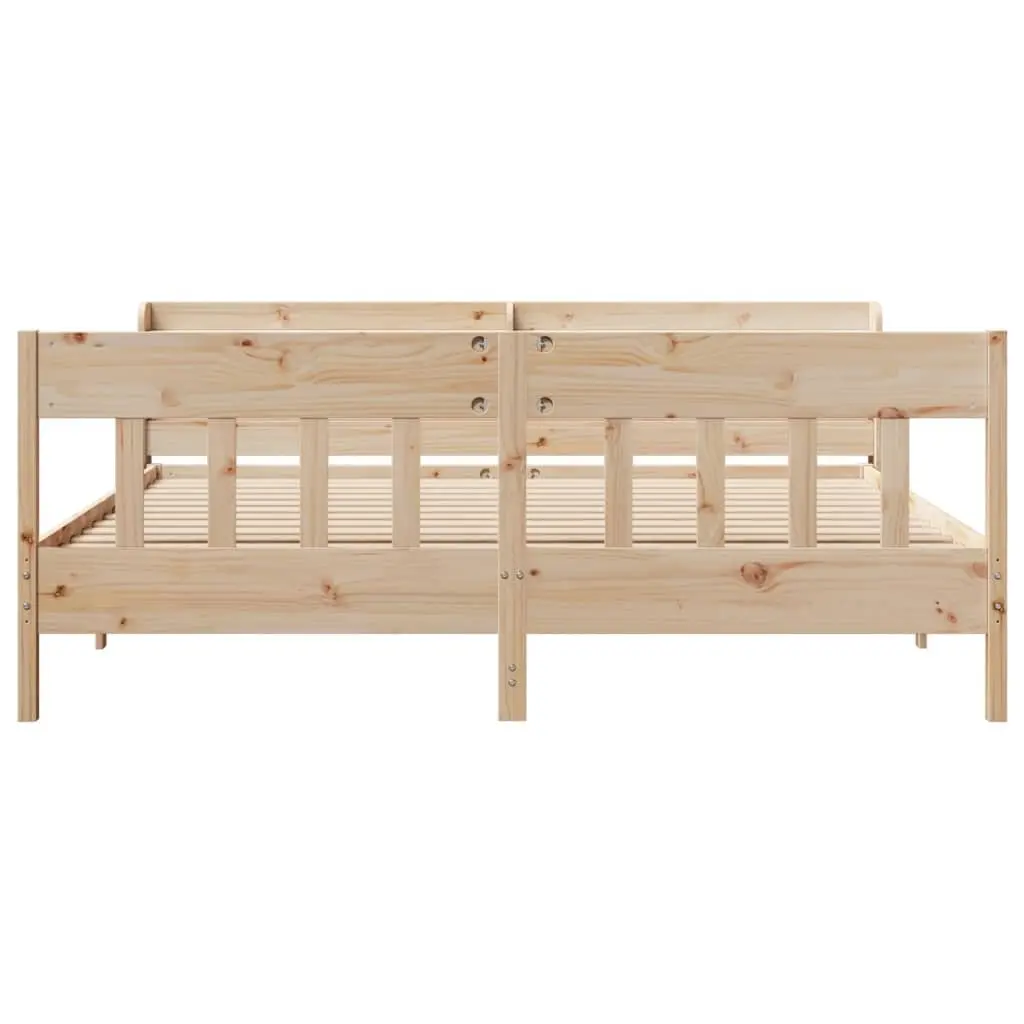 Bed Frame Solid Wood Pine 180x200 cm Slatted Base Headboard with Storage Shelves