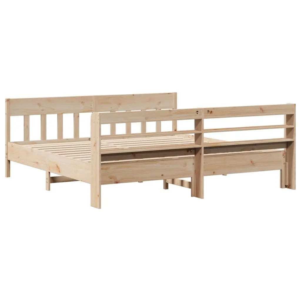 Bed Frame Solid Wood Pine 180x200 cm Slatted Base Headboard with Storage Shelves
