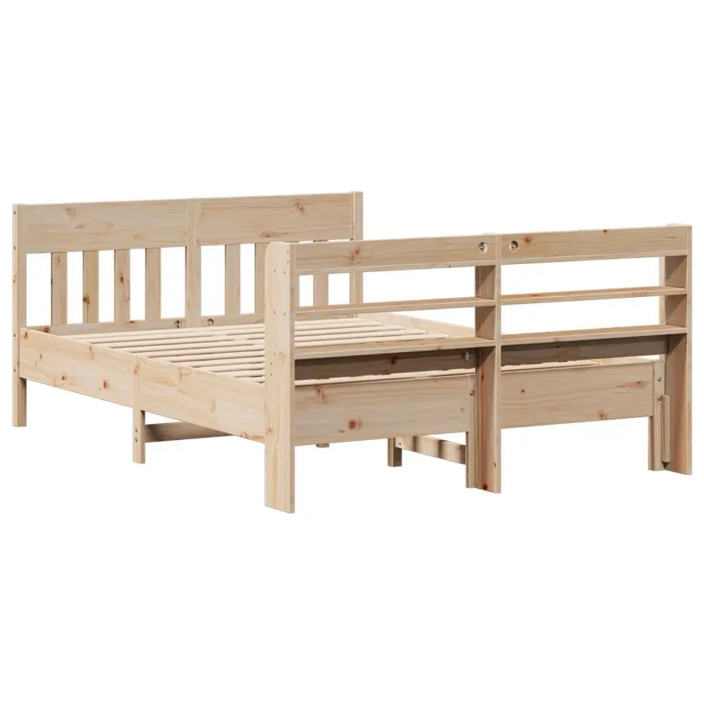 Solid Wood Pine Bed Frame Slatted Base with Headboard Storage Shelves 150x200 cm Brown