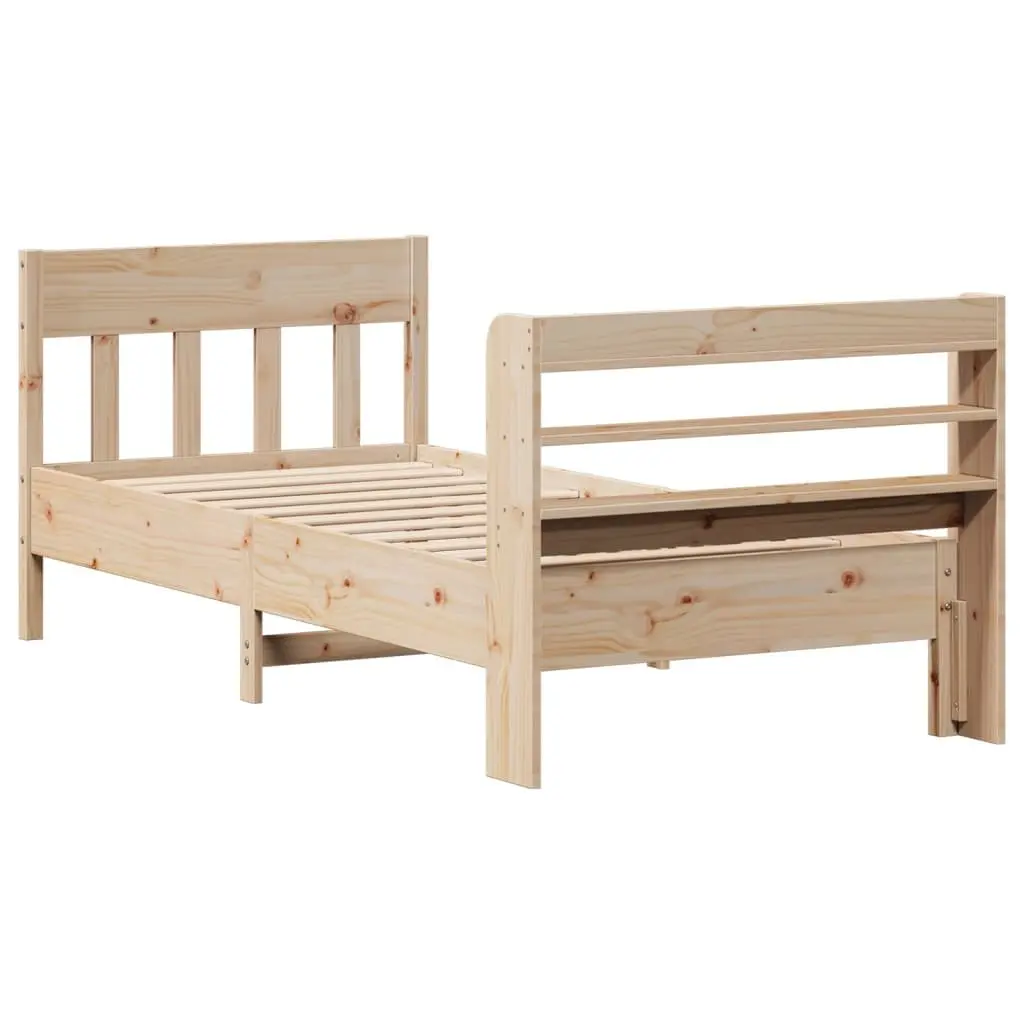 Solid Wood Pine Bed Frame with Headboard and Storage Shelves 90x190 cm Brown