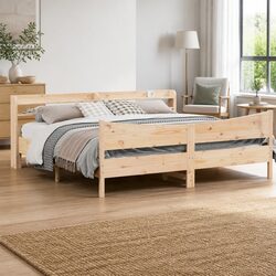 Bed Frame with Headboard Storage 180x200cm Solid Pine Wood Slatted Base Brown
