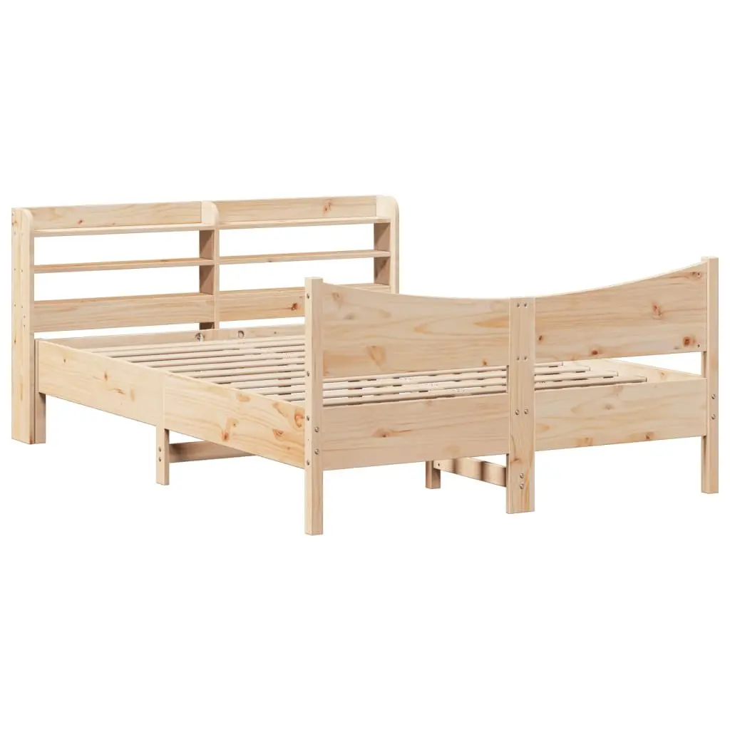 Bed Frame with Storage Headboard Solid Pine Wood 150x200 cm Brown