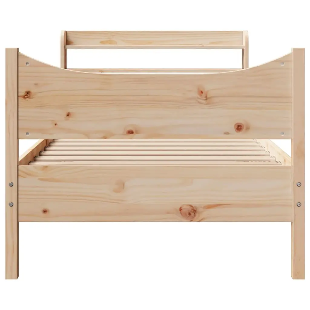 Bed Frame with Headboard Solid Pine Wood 90x190 cm Brown Slatted Base Storage Shelves