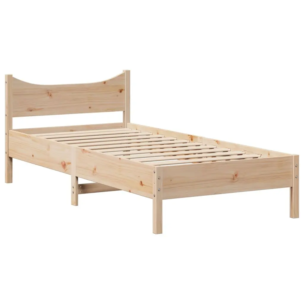 Bed Frame with Headboard Solid Pine Wood 90x190 cm Brown Slatted Base Storage Shelves