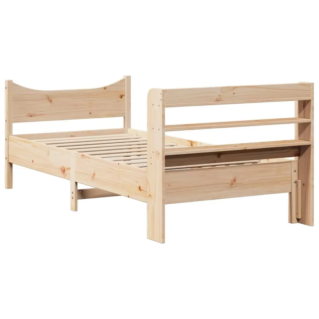 Bed Frame with Headboard Solid Pine Wood 90x190 cm Brown Slatted Base Storage Shelves