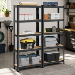 5-Layer Industrial Storage Shelves Steel Frame Engineered Wood Garage Workshop