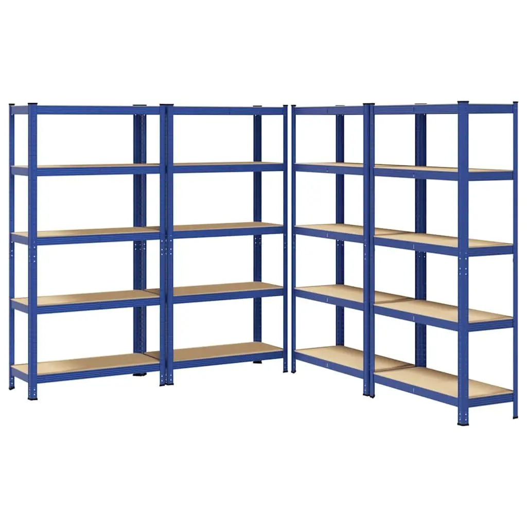 Industrial Storage Shelves Heavy-Duty Steel Engineered Wood 5-Layer Blue 4 Piece Set