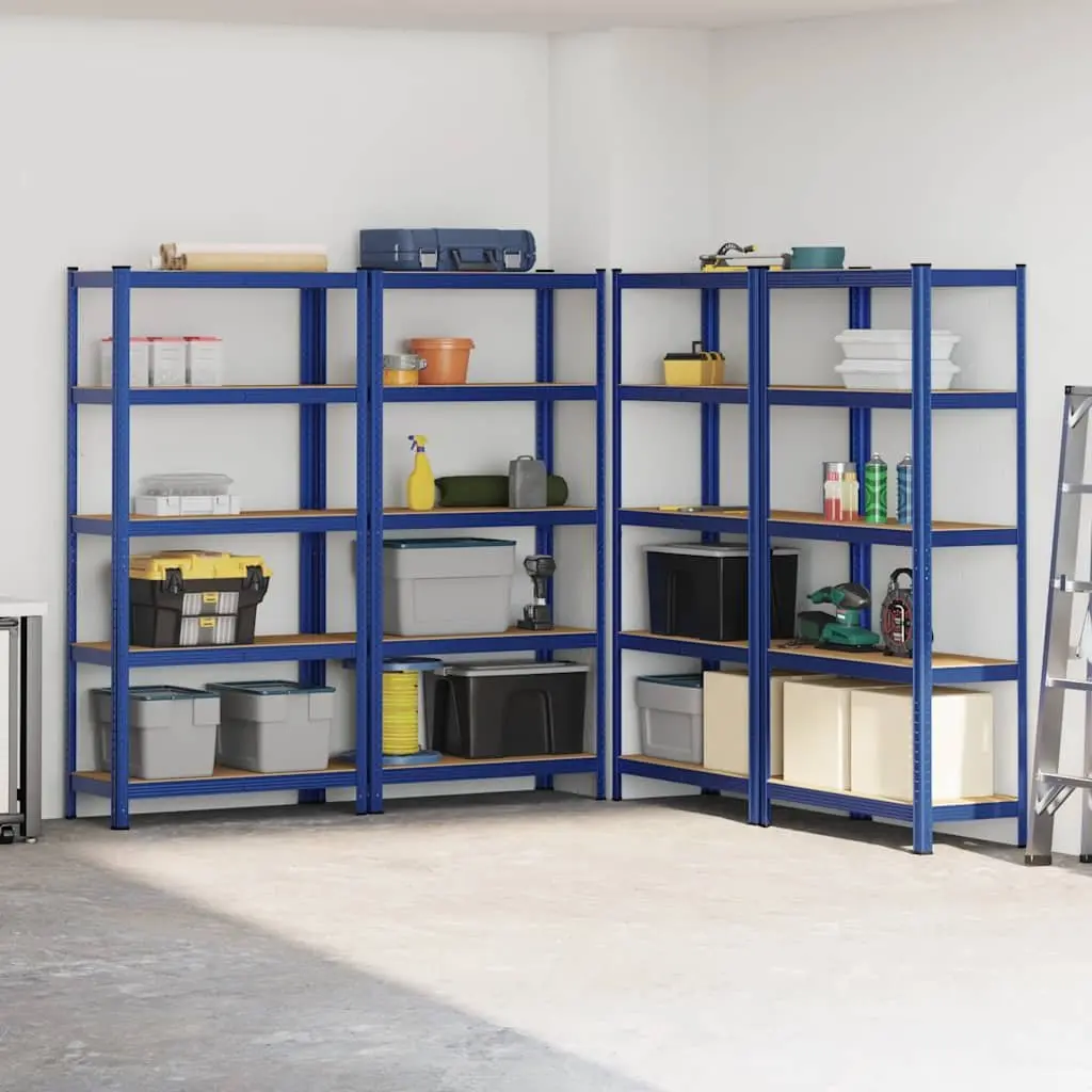 Industrial Storage Shelves Heavy-Duty Steel Engineered Wood 5-Layer Blue 4 Piece Set