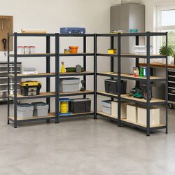 5-Layer Industrial Storage Shelves 4 Pieces Anthracite Steel Engineered Wood