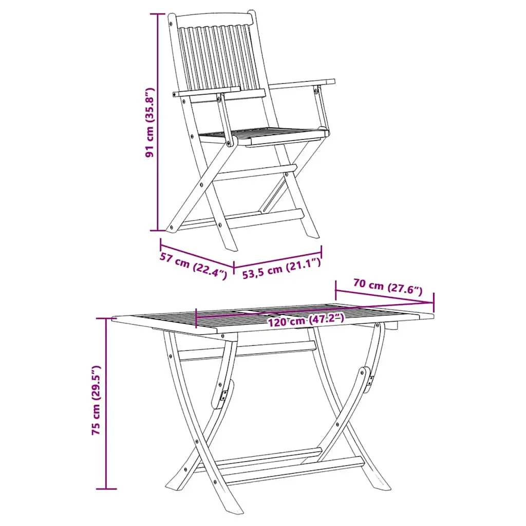 5 Piece Garden Dining Set Outdoor Patio Table Chairs Foldable Eucalyptus Wood