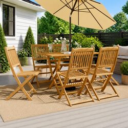 7 Piece Garden Dining Set Solid Wood Eucalyptus Outdoor Patio Table Chairs