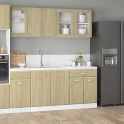 4 Piece Kitchen Cabinet Set Wall Mounted Storage Engineered Wood Brown Cupboard