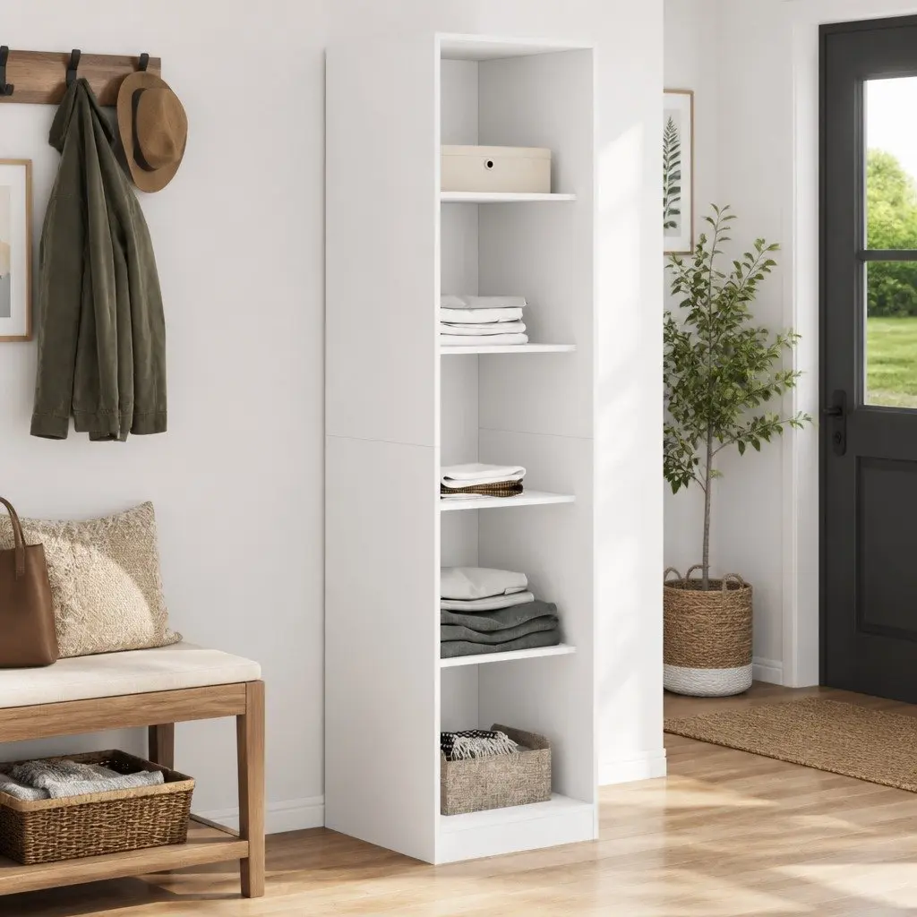 White Wardrobe Cupboard 5 Compartment Storage Cabinet Engineered Wood Hallway