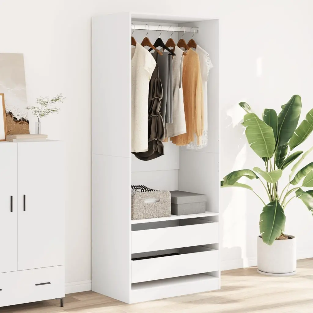 White Wardrobe Cupboard 80x50x200cm Storage Cabinet 1 Compartment 2 Drawers