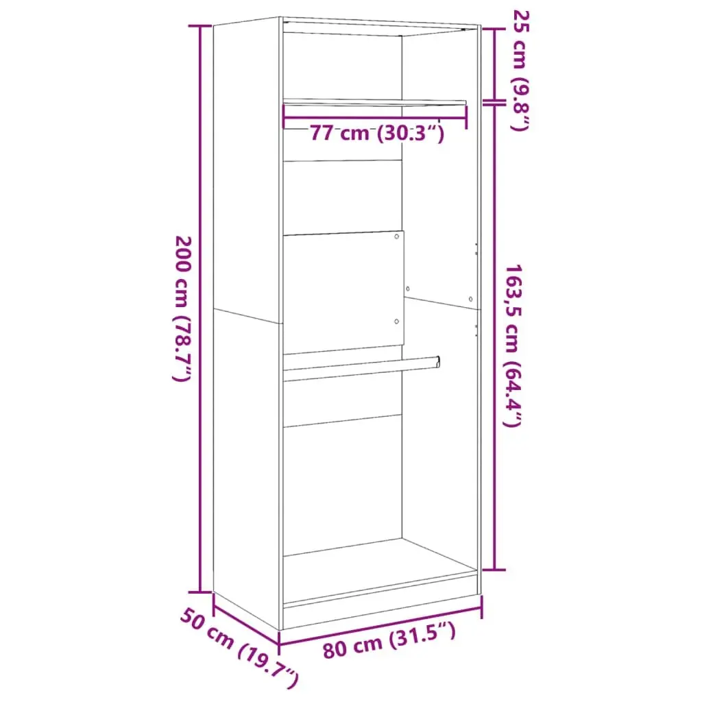 Wardrobe 80x50x200 cm White Storage Cupboard 2 Compartments Engineered Wood