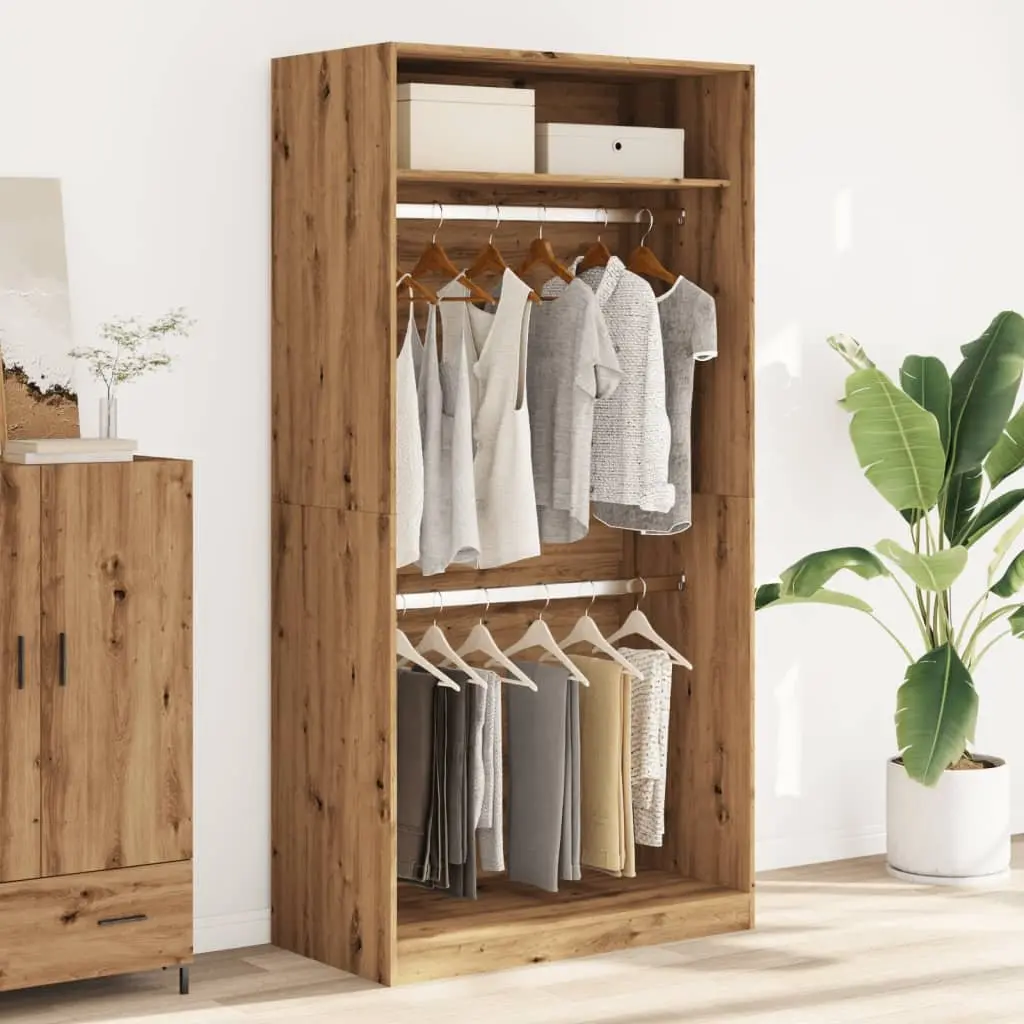 Wardrobe Cupboard Engineered Wood 100x50x200cm Brown 2 Compartments