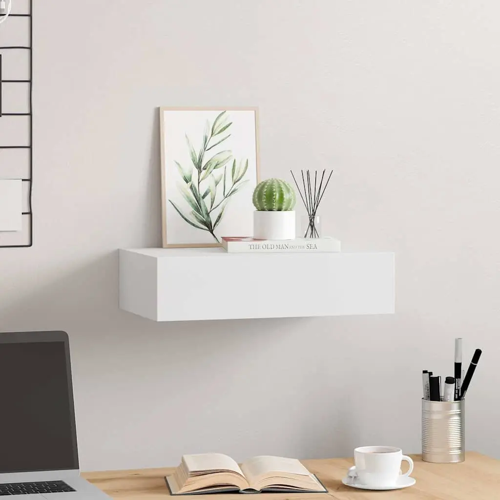 Wall-mounted Drawer Shelf Floating Storage Organizer 40x23.5x10cm White