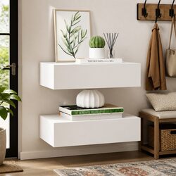 Wall-Mounted Drawer Shelves 2 pcs White Floating Storage Organizer Home Decor