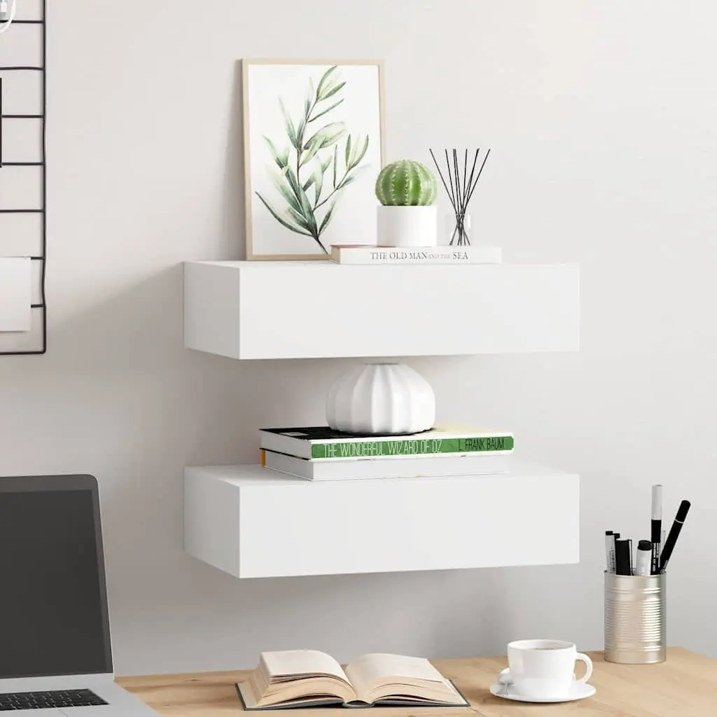 Wall-Mounted Drawer Shelves Floating Storage Organizer 2 Piece White