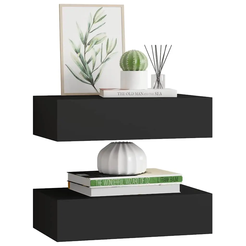 Wall-mounted Drawer Shelves Floating Storage Organizer 2 Piece Black