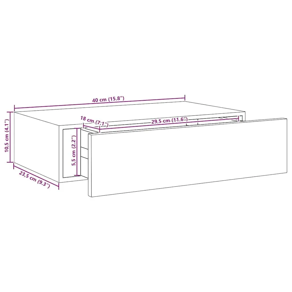 Wall-mounted Drawer Shelf Floating Storage Ledge Organizer 40x23.5x10cm Brown MDF