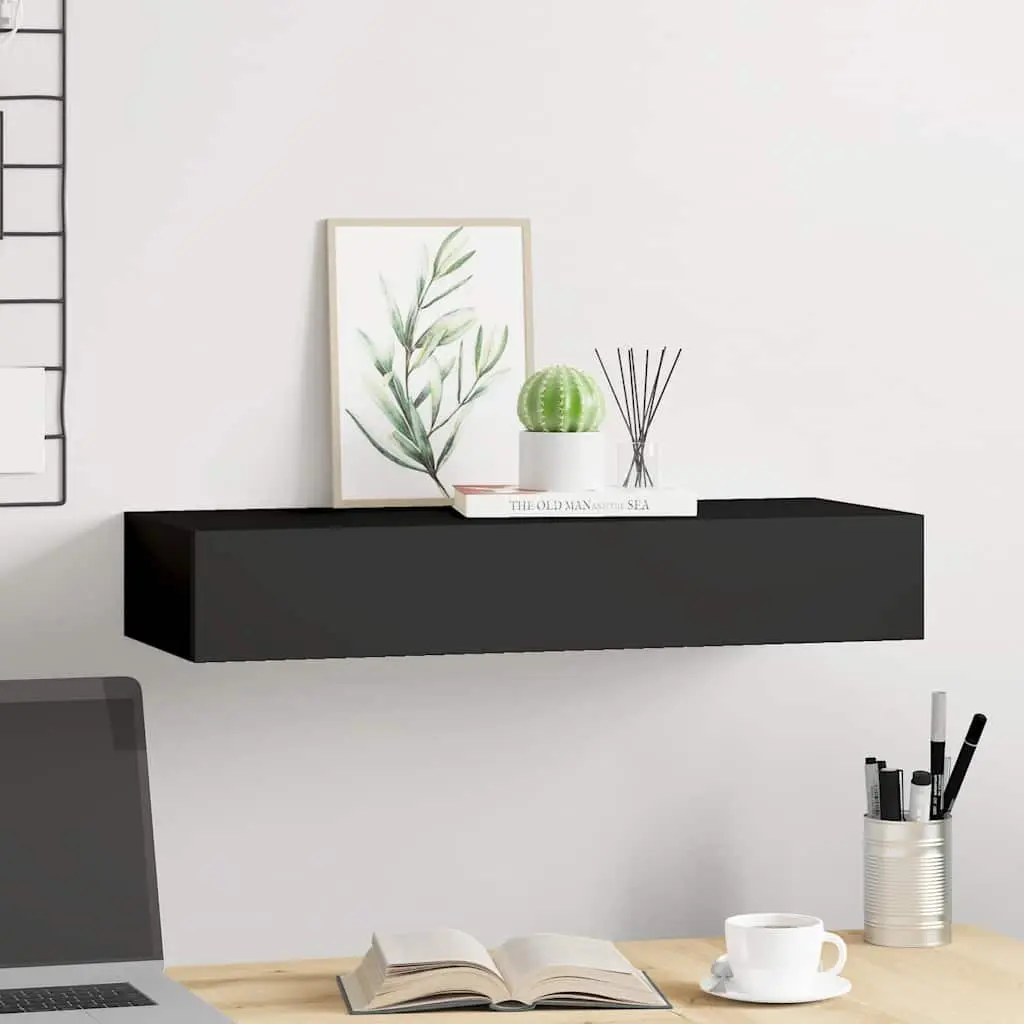 Wall-mounted Drawer Shelf Floating Storage Black MDF 60x23.5x10cm