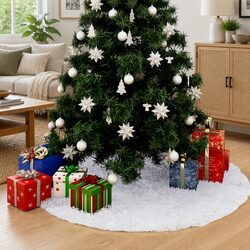Christmas Tree Skirt White 90 cm Faux Fur Base Cover Holiday Decoration