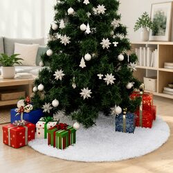 Christmas Tree Skirt White 122cm Faux Fur Base Cover Decoration Home