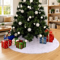 Christmas Tree Skirt White Faux Fur 150cm Luxury Holiday Base Decoration