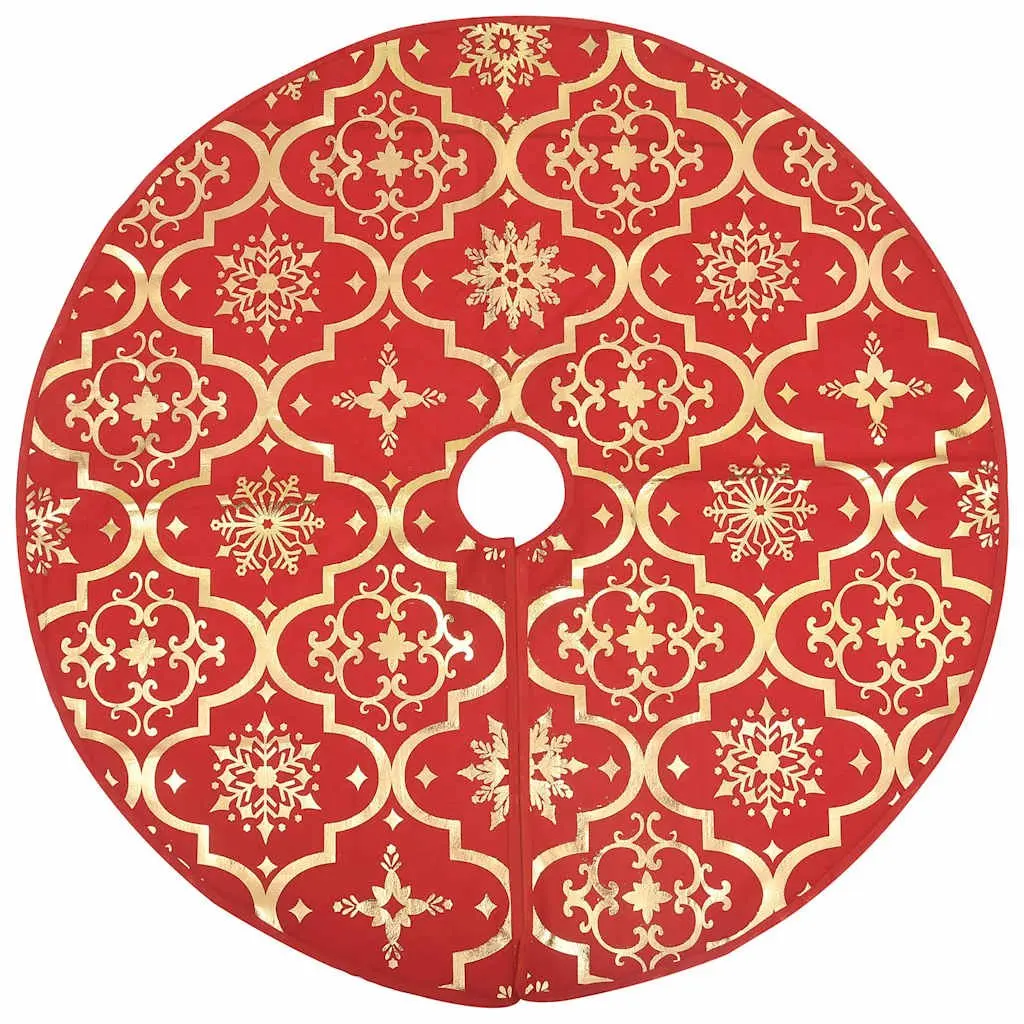 Christmas Tree Skirt with Snow Patterns 150cm Red Seasonal Holiday Decor