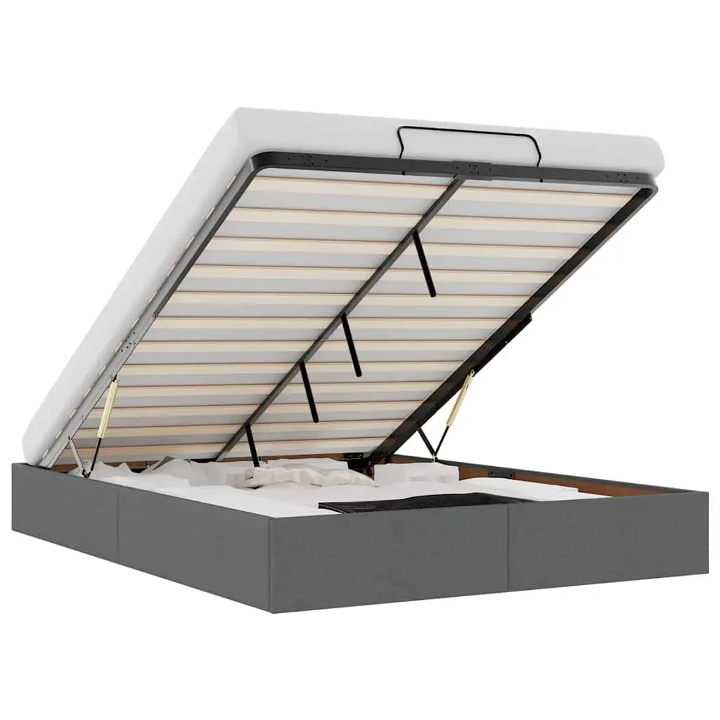 Ottoman Storage Bed Frame Double Grey Fabric Lift Mechanism