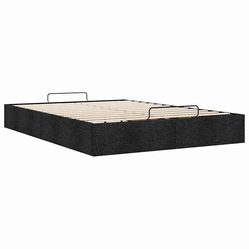 Ottoman Storage Bed Frame Double Lift-Up Mechanism Black Polyester Fabric