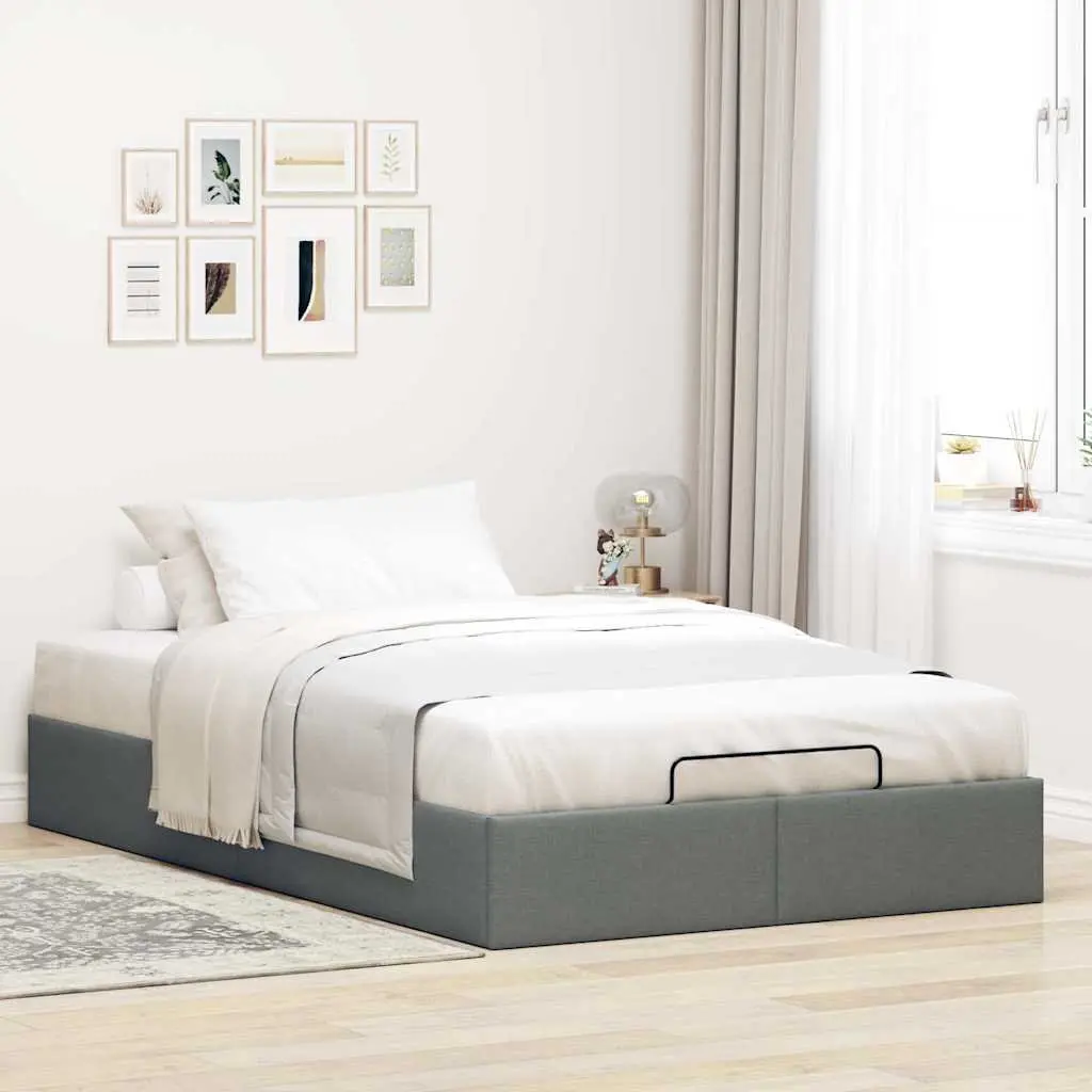 Ottoman Storage Bed Frame King Single Grey Fabric Hydraulic Lift Mechanism