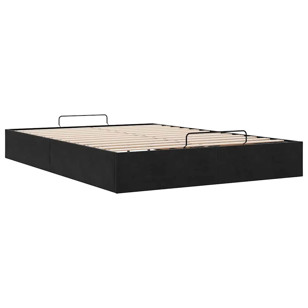Ottoman Storage Bed Frame Double Black Velvet with Hydraulic Lift and Slatted Base