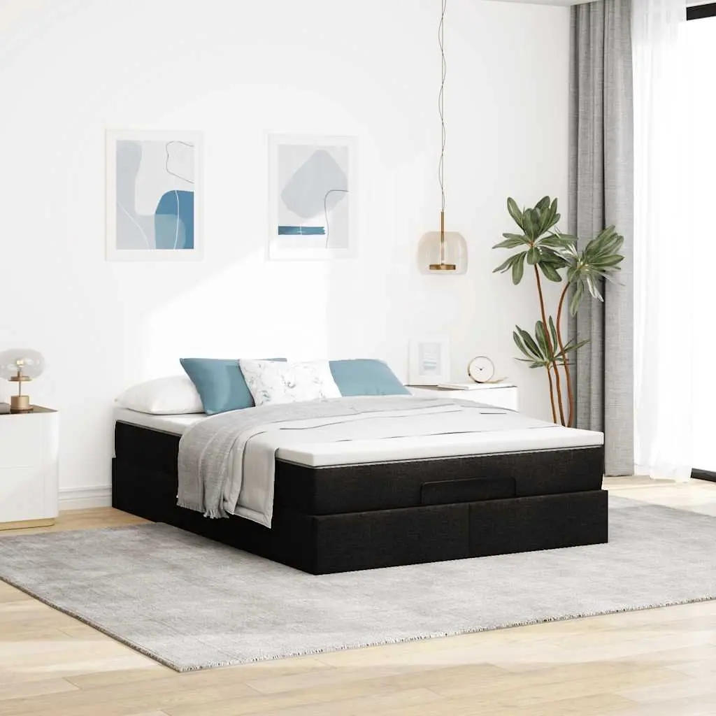 Double Ottoman Bed with Pocket Spring Mattress Black Fabric