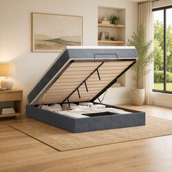 Ottoman Bed with Pocket Spring Mattress Grey Double Velvet Storage Bedroom