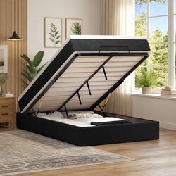 Ottoman Storage Bed King Single Black Velvet with Pocket Spring Mattress &