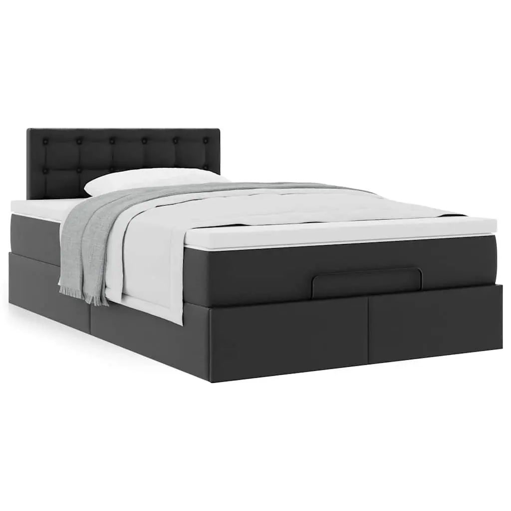 Ottoman Bed King Single Black Faux Leather with Hydraulic Lift Storage and Pocket Spring Mattress