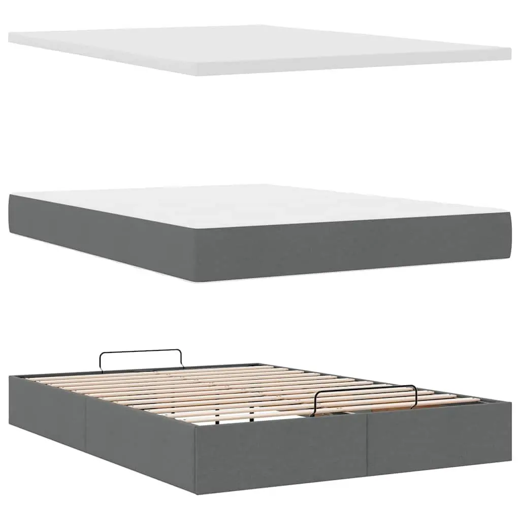 Ottoman Bed Queen with Pocket Spring Mattress Grey Fabric Storage