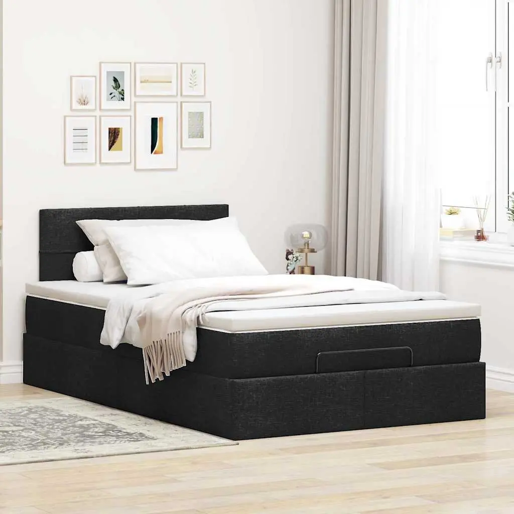 King Single Ottoman Bed with Pocket Spring Mattress Black Fabric
