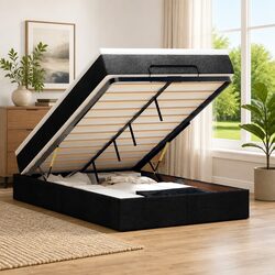 Ottoman Bed with Mattress King Single Black Storage Lift Pocket Spring Fabric