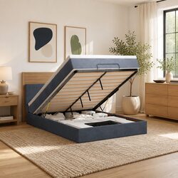 Ottoman Bed with Pocket Spring Mattress Grey Queen Velvet Storage Lift Base