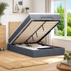 Ottoman Bed with Mattress King Single Storage Lift Grey Velvet Pocket Spring