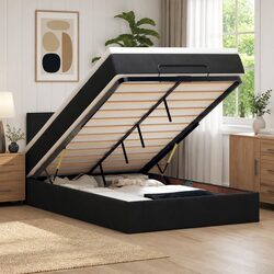 Ottoman Bed King Single with Pocket Spring Mattress Black Velvet Storage Lift