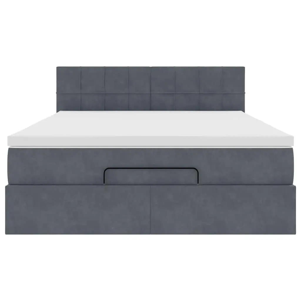 Queen Ottoman Bed Grey Velvet with Pocket Spring Mattress and Hydraulic Lift Storage