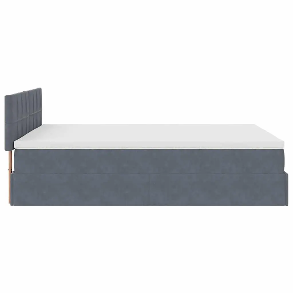 Queen Ottoman Bed Grey Velvet with Pocket Spring Mattress and Hydraulic Lift Storage