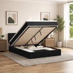 Ottoman Bed Queen with Pocket Spring Mattress Black Velvet Storage Lift Base