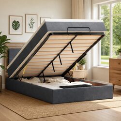 Ottoman Bed King Single with Pocket Spring Mattress Grey Velvet Storage Lift
