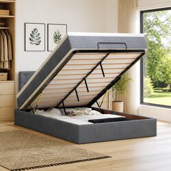 Ottoman Bed with Mattress King Single Grey Velvet Storage Lift Base Bedroom